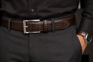 Cinturón Vintage de Cuero Vacuno con Patrón de Cocodrilo Marrón para Hombre DUMELA INTERNATIONAL con Hebilla Plateada, Duradero y Ligero - Product Image 4