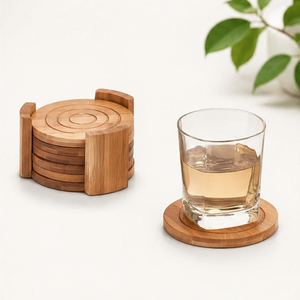 Eco-Friendly Natural Bamboo Coaster Set Of 6 with Holder Heat Resistant And Non-Slip Round Wooden <b>Cup</b> <b>Mats</b> For Coffee Tableware - Product Image 6