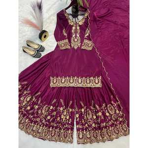 Conjunto de Top, Pantalón y Dupatta Maruti Fashion, Hermoso Diseño Indio y Pakistaní en Color Morado, Talla L, 900g, para Fiestas - Product Image 6