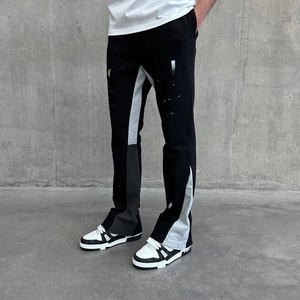 Pantalones acampanados para hombre con diseño de pierna apilada para un estilo de moda único, pantalones acampanados para hombre con tela elástica. - Product Image 3