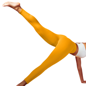 Leggings jaunes taille haute avec poches, pantalon de yoga extensible pleine longueur pour femmes, nouveau style en tissu tricoté - Product Image 3