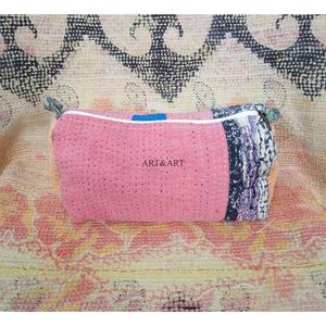 Beautiful Vintage Kantha Floral Printed Quilted Zipper Closure 3-Piece Women's Travel for <b>Pouch</b> Set Cosmetic Bags - Product Image 2
