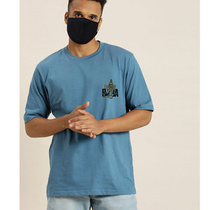 เสื้อยืดแขนสั้นคอกลมสีน้ำเงินล้วนสำหรับผู้ชาย ผ้าถัก 100% คอตตอน สวมใส่สบาย ทรงปกติ เป็นมิตรกับสิ่งแวดล้อม สไตล์ไฮสตรีท - Product Image 2