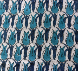 ผ้าฝ้ายพิมพ์ลายบล็อกมือทรงหยดน้ำสีน้ำเงิน ผ้าพิมพ์ลายบล็อกบูติเรขาคณิตสีครามและสีเขียวอมฟ้า - Product Image 1