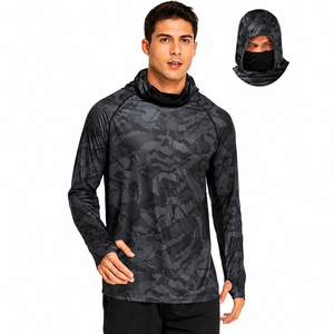 Sweat-shirt à capuche camouflage pour homme, coupe ajustée, séchage rapide, design sportif tricoté avec fonction masque - Product Image 1