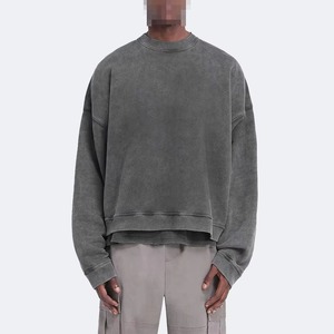 Oversized Acid Washed Crewneck <b>Sweatshirt</b> Men Custom Distressed Cotton French Terry Heavyweight Eco-Friendly Casual Streetwear - Product Image 1