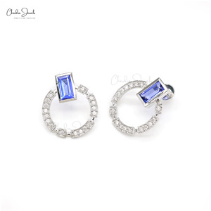 Hot Sale Genuine Tanzanite & Diamond <b>Screw</b> <b>Back</b> Stud <b>Earrings</b> in 14k Solid White <b>Gold</b> Open Circle <b>Earrings</b> Thanksgiving Gift - Product Image 2