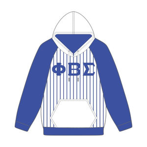 เสื้อฮู้ดดี้สีขาวลายทางสีน้ำเงินแบบแร็กแลน แบรนด์ Phi Beta Sigma สำหรับสมาคมพี่น้องชาวกรีก  ชุดเสื้อผ้าสั่งทำพิเศษ Divine Nine HBCU - Product Image 2