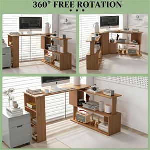 Home Office Teak Wood L-Shaped Corner <b>Desk</b> Space-Saving Computer and Writing <b>Desk</b> - Product Image 2