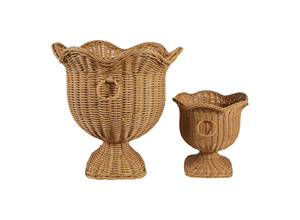 Ensemble de pots à plantes sur piétement en rotin tressé vintage avec bord festonné, pot décoratif pour plantes et fleurs, pour la décoration intérieure. - Product Image 5