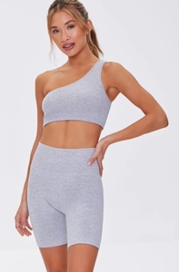 Conjunto Deportivo de Punto para Mujer, Top Corto Asimétrico, Shorts por Encima de la Rodilla, Color Sólido, Transpirable, para Gimnasio, Yoga - Product Image 1