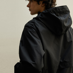 Men's <b>Black</b> Quarter-Zip <b>Windbreaker</b> Jacket Sporty Style Windproof Outdoor Wear Regular Fit Polyester Shell <b>Windbreaker</b> Jackets - Product Image 3
