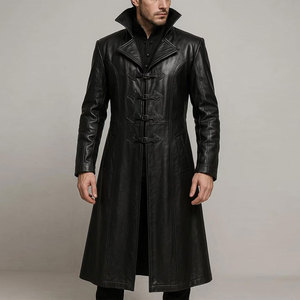 Abrigo largo gótico negro estilo steampunk para hombre, gabardina de cuero PU, disfraz victoriano de Halloween - Product Image 1