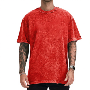 Men's Oversized <b>Tie</b>-Dye Cotton T-Shirt Short Sleeve O-Neck Casual Solid Color Jersey <b>Knitted</b> Blank Design - Product Image 4