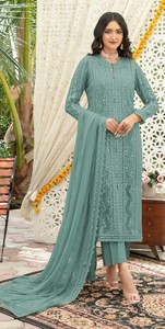 Dhwaja Export - Ensemble semi-couture en mousseline avec broderie fil et travail de sequins, style moderne pour mariages et occasions festives - Product Image 2