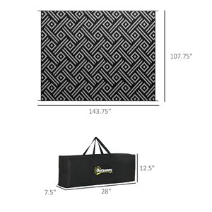 Tappeto Geometrico Shaggy da Esterno 9x12 Nero e Grigio con Borsa per il Trasporto per Camper, Campeggio e Patio - Product Image 3