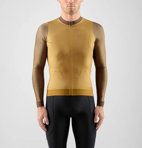 Maillot de cyclisme personnalisé moutarde à manches longues, fermeture éclair intégrale, léger, respirant, avec empiècements en mesh, pour le cyclisme sur route, vêtements de sport d'équipe - Product Image 3