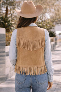 Chaleco de Cuero sin Mangas para Mujer con Cierre de Cremallera y Flecos, Cuello Redondo, Estilo Bohemio - Product Image 5
