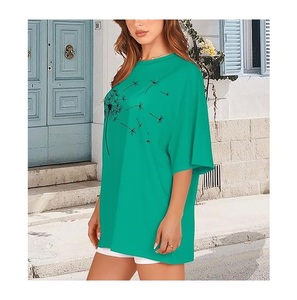 Nouvelle collection de t-shirts pour femmes, imprimés numériquement, confortables, décontractés, 100% coton, manches courtes, grande taille, épaules tombantes, Bangladesh - Product Image 5