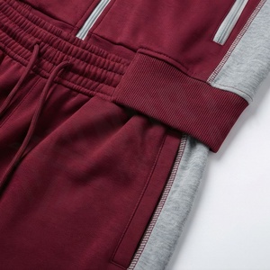 Men's <b>Maroon</b> Gray Color Blocking Zipper Tracksuit Casual Full Sleeve Stand Collar Sweatshirt Autumn Wear - Product Image 5
