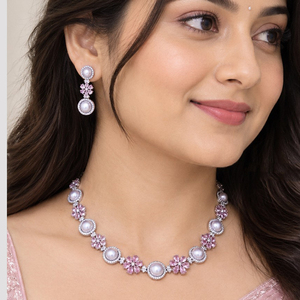 Ensemble collier et boucles d'oreilles pour femme JeweleMarket, plaqué or, pierres en cristal, style ethnique, mariage, fiançailles, anniversaire, Maharashtra - Product Image 2