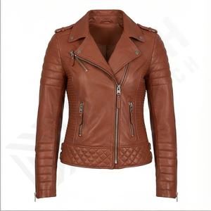Chaqueta de cuero genuino para motociclista con estilo para mujer, chaqueta de cuero personalizada para mujer - Product Image 2