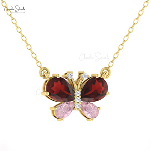 Handmade 14K Solid Gold Natural 1.7 CTW Mozambique Garnet & Pink Morganite <b>Necklace</b> Wholesale Wedding Jewelry Supplier - Product Image 1