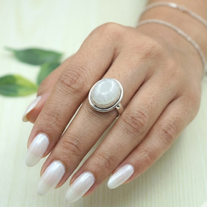 Natural Rainbow Moonstone Oval <b>Ring</b> 925 Sterling Silver Rose Gold & Yellow Gold Plated Handmade <b>Statement</b> Jewelry for Unisex Men - Product Image 2