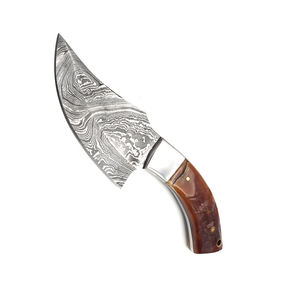 Cuchillo de caza de acero de Damasco con punta caída y mango de asta de ciervo, fabricado en fábrica a precio económico - Product Image 1