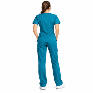 Ensemble de blouses médicales unisexe, violet avec bordure rose, coton/polyester/pantalon tricoté, col en V, manches longues, respirant, confortable, haute qualité - Product Image 3