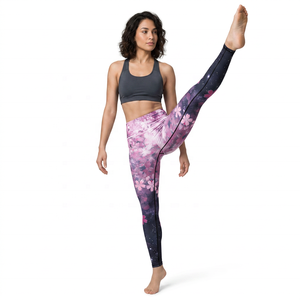 Women's High Waist <b>Floral</b> Print Yoga <b>Leggings</b> Full Length Four-Way Stretch Spandex Polyester Pants - Product Image 2