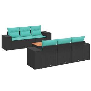 Juego de sofás de patio de ratán sintético negro de 7 piezas con cojines, conjuntos de jardín - Product Image 2