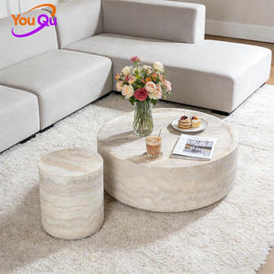 Mesa de Centro de Diseño Minimalista de Lujo Nórdico Wabi Sabi, Mesa Circular de Piedra Caliza - Product Image 4