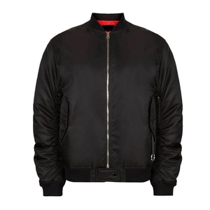 Veste en satin noir pour homme, coupe classique, en polyester, fermeture éclair, couleur unie, style décontracté, pour l'automne - Product Image 1