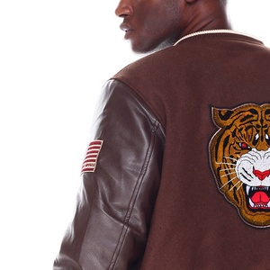 Men's <b>Winter</b> Oversized Streetwear Varsity <b>Jacket</b> Embroidered Front Patch Detail Soft Inner Lining Contrast Sleeves <b>Waterproof</b> - Product Image 5