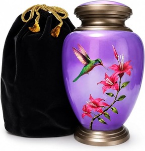 Urna Funeraria de Colibrí Morado con Detalles en Oro, Urna Conmemorativa para Adultos con Tapa, Recuerdo de Excelente Calidad - Product Image 4