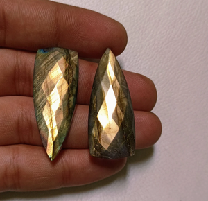 Par de Gemas Sueltas de Labradorita Dorada con Cabujón Facetado en Forma de Escudo para Joyería, Piedra para Manualidades, 15x40x7mm - Product Image 6