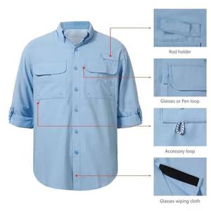 เสื้อเชิ้ตแขนยาวสีฟ้าอ่อนสำหรับผู้ชาย แบบลำลอง ติดกระดุม แห้งเร็ว สีพื้น สำหรับฤดูร้อน เดินทางท่องเที่ยวกลางแจ้ง - Product Image 4