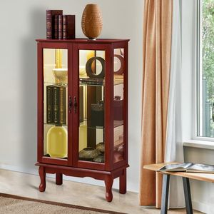Vetrina Illuminata a 3 Ripiani Cherry con Ripiani Regolabili e Porte in Vetro Temperato, Pannello Posteriore a Specchio per Soggiorno - Product Image 3