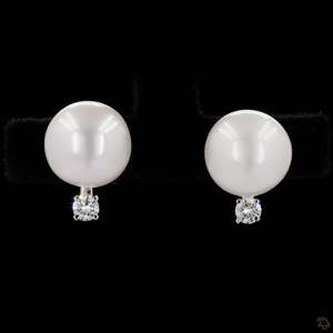 Boucles d'oreilles unisexes en perles, diamant naturel taille brillant couleur D, or massif 18 carats plaqué or rose, certifiées IGI, luxe classique pour mariage - Product Image 1
