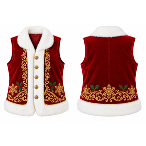 Premium Santa Claus Velvet Winter Vest Faux Fur Trim Gold Embroidery Unisex Christmas Outerwear Customizable Direct Manufacturer - Product Image 4
