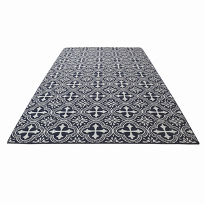 Tapis moderne en laine noir et ivoire à motif floral quadrifoliaire, antidérapant et écologique, pour salon, chambre et intérieurs d'hôtel - Product Image 2