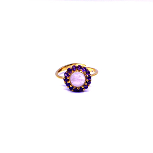Bijoux en argent sterling 925 plaqué or pour occasions spéciales, pierres précieuses en quartz rose et améthyste, bague classique pour femmes - Product Image 2