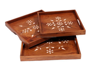 Plateaux de service décoratifs élégants et luxueux en bois et nacre, avec corde tressée, design floral fait main, pour fêtes, chocolats, FWE - Product Image 2