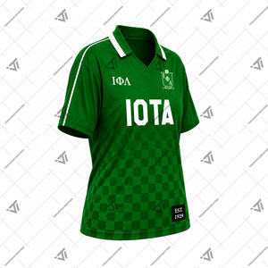 เสื้อโปโลฟุตบอลแบบสปอร์ตคอวีลายตารางหมากรุกสำหรับผู้หญิงสั่งทำพิเศษสำหรับชมรมกรีก Iota Phi Lambda ขายส่ง - Product Image 2