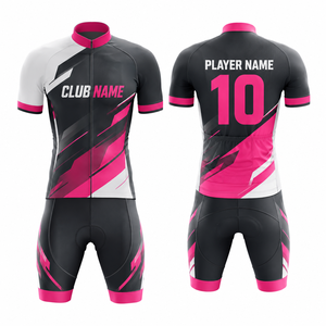 Conjunto de Jersey de Ciclismo Unisex Personalizado MEGAMAPLE, Negro y Rosa, Impresión Digital, Transpirable, 100% Poliéster, Nombre del Club, Número del Jugador 10 - Product Image 1