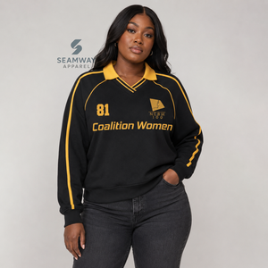 Sweat-shirt de rugby universitaire pour femmes NCBW, col polo, manches longues, broderie, pull décontracté, pull universitaire - Product Image 5
