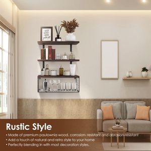 Estantes Flotantes de Pared 2 en 1 con Cesta de Almacenamiento para Baño y Dormitorio/Sala de Estar, Estantes de Madera para Inodoro - Product Image 5