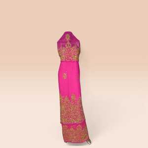 Tela George de Lujo Color Rosa Coral con Cuentas y Bordado de Cristales Dorados para Bodas y Fiestas Nigerianas - Product Image 5