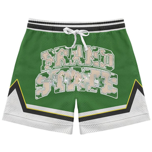 Mens 180 GSM Double <b>Layer</b> Mesh Shorts Premium Polyester Fabric Green Black White Panel Basketball Style Custom Logomen's shorts - Product Image 1